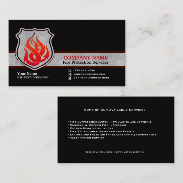 Carte De Visite Protection contre l'incendie du bouclier de flamme (Devant / Derrière)