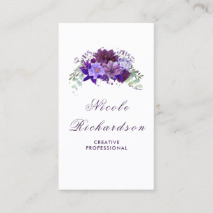 Carte De Visite Prune et fleurs pourpres violettes élégantes et
