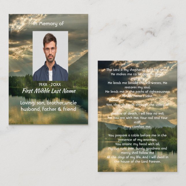 Carte De Visite Psalm 23Scripture Memorial Keepsake  (Devant / Derrière)