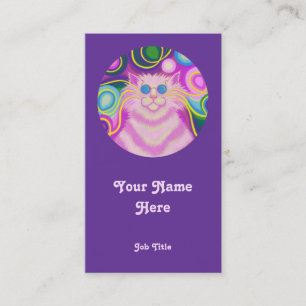 Carte De Visite Psy-cat-delic rose "rond" portrait blanc