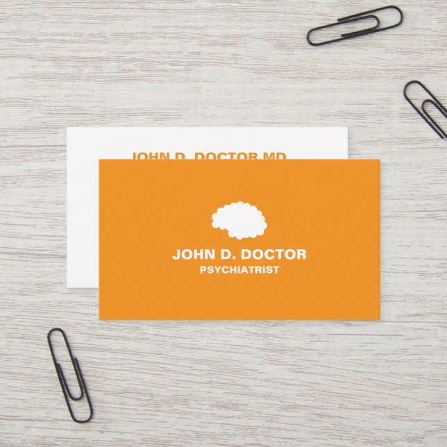 carte de visite psychiatre orange avec cerveau (Devant/Arrière en situation)