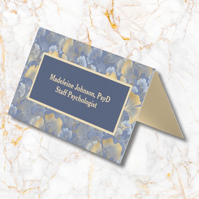 Carte De Visite Psychiatre ou conseiller Zen Blue Gold Ginkgo (Créateur téléchargé)