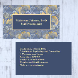 Carte De Visite Psychiatre ou conseiller Zen Blue Gold Ginkgo