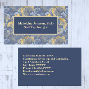 Carte De Visite Psychiatre ou conseiller Zen Blue Gold Ginkgo