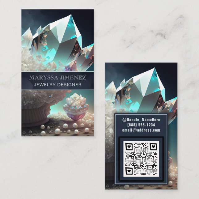 Carte De Visite Psychique Gems Diamond Quartz Crystal Pearls QR Co (Devant / Derrière)