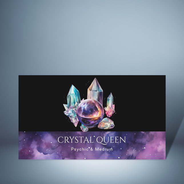 Carte De Visite Psychique Moyen Violet Galaxie Mystique Crystal Ba (CRYSTAL BALL AND CRYSTALS, WATERCOLOR, PURPLR COLOR
)