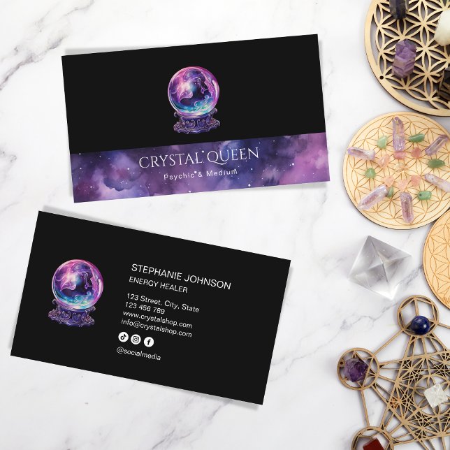 Carte De Visite Psychique Moyen Violet Galaxie Mystique Crystal Ba (Créateur téléchargé)