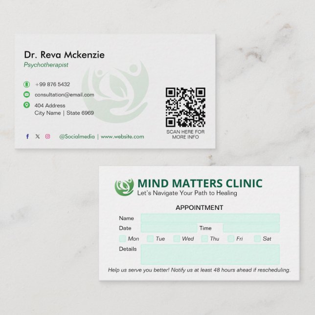 Carte De Visite Psychologue Clinique Affaires | Rendez-vous modern (Devant / Derrière)