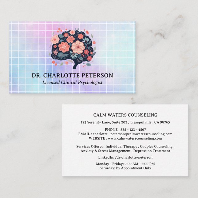 Carte De Visite Psychologue Psychothérapie Conseiller (Devant / Derrière)