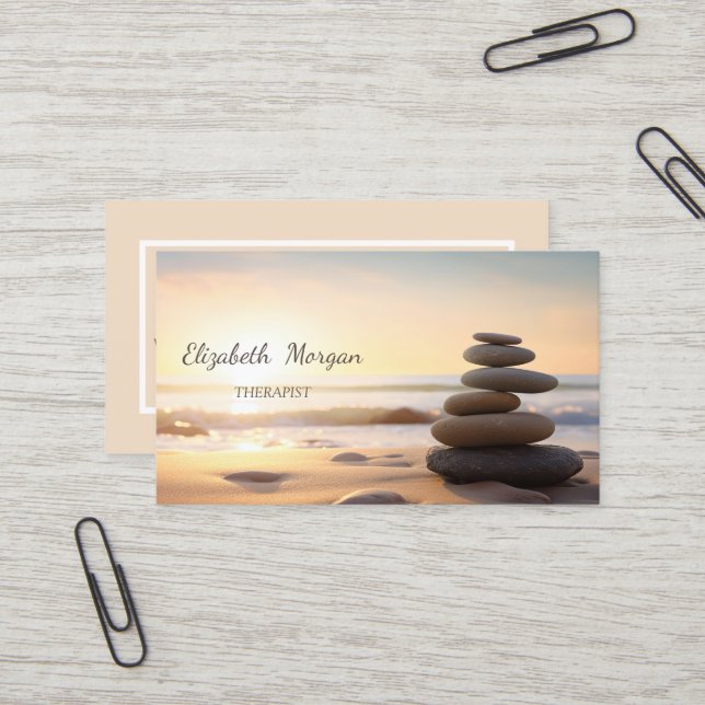 Carte De Visite Psychologue Thérapeutique Zen Stones Coucher de so (Devant/Arrière en situation)