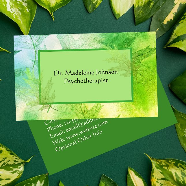 Carte De Visite Psychothérapeute feuillu Conseiller Green Blue Nat (Créateur téléchargé)