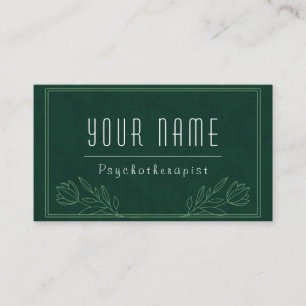 Carte De Visite Psychothérapeute Vert foncé Nature Verdure Calme