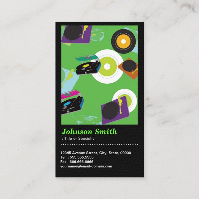 Carte De Visite Pub DJ - Disque Cool Jockey Mixer Deck - QR Code (Devant)