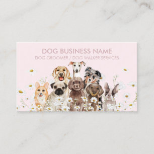 Carte De Visite Pups roses en Fleurs de marguerite, Groomer de chi
