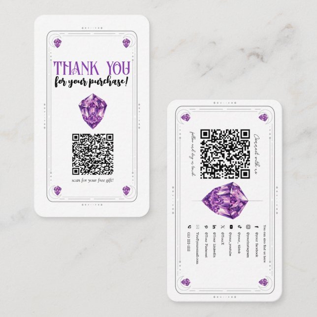 Carte De Visite Purple Amethyst Crystal Social Media QR Code (Devant / Derrière)