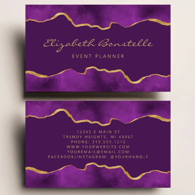 Carte De Visite Purple Aquarelle Gold Foil Luxe (Créateur téléchargé)