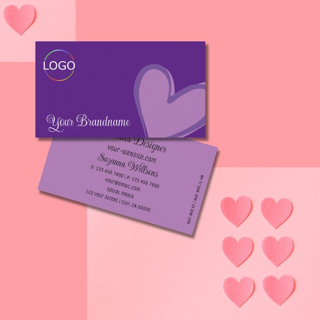 Carte De Visite Purple avec Magnifique Lilac Coeur et Logo Moderne (Créateur téléchargé)