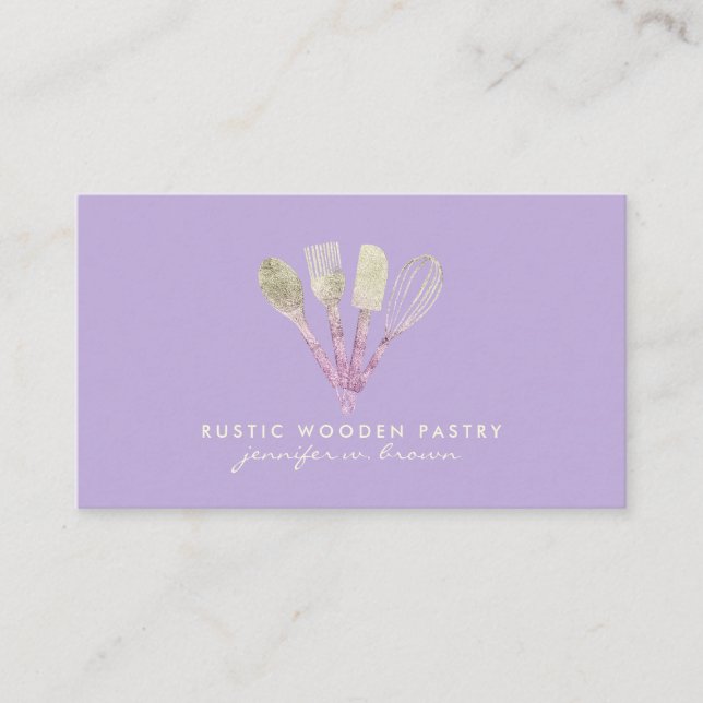 Carte De Visite Purple Basic Logo Pâtisserie Parties scintillant b (Devant)