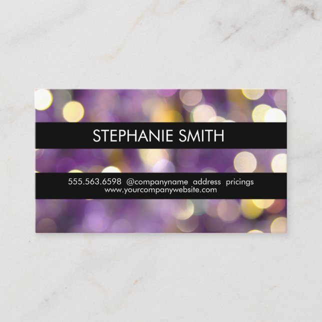 Carte De Visite Purple Bokeh Black Stripes (Devant)