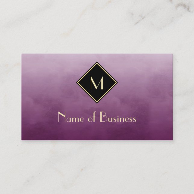 Carte De Visite Purple Brossé Élégant Avec Monogramme Or Simple (Devant)