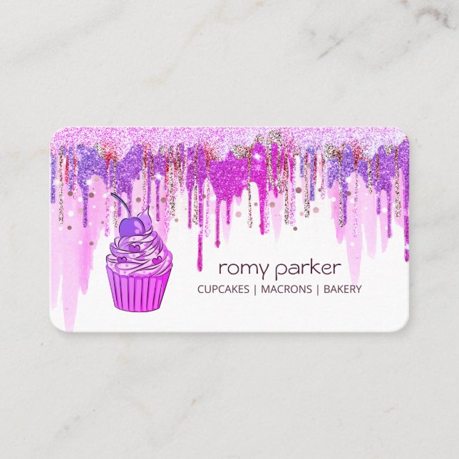 Carte De Visite Purple Cupcake Maison Boulangerie Pâtisserie Déchi (Devant)