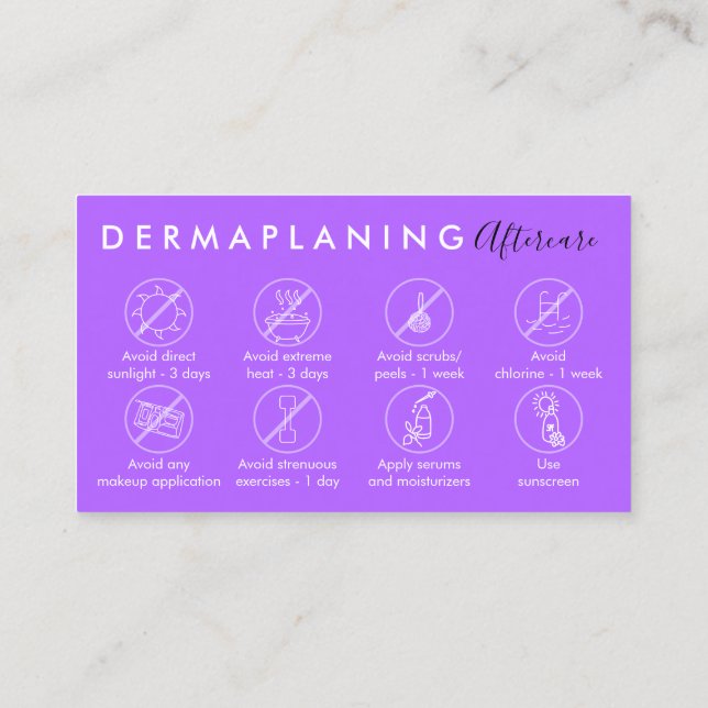 Carte De Visite Purple Dermaplaning - Instructions postérieures au (Dos)