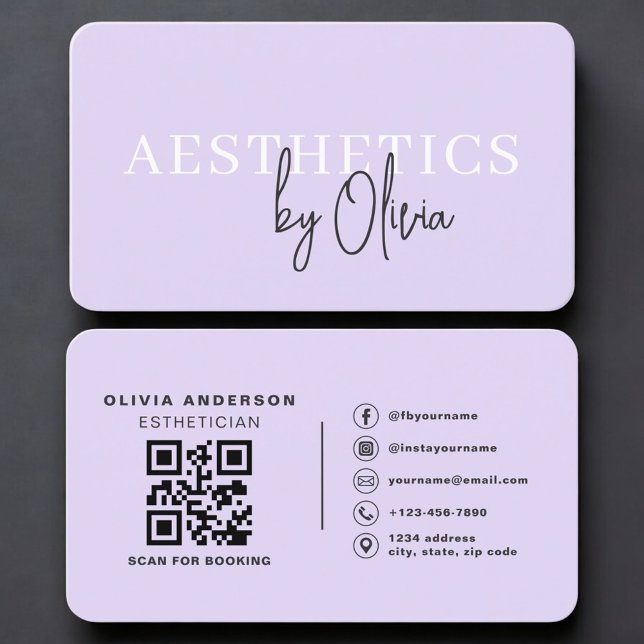 Carte De Visite Purple Esthetician Skincare QR Code  (Créateur téléchargé)