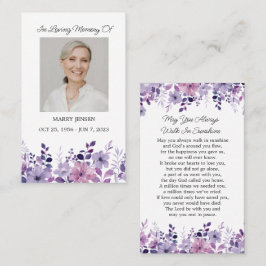 Carte De Visite Purple Flower Memorial Photo Funeral Prayer Card