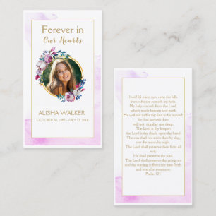 Carte De Visite Purple Forever dans nos coeurs Funeral Prayer Card