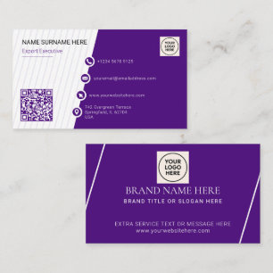 Carte De Visite Purple Formel QR Code Professionnel Moderne