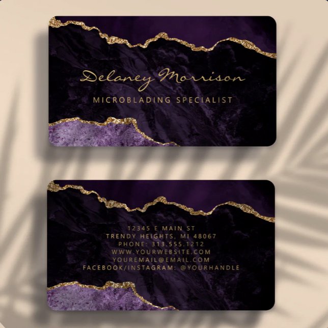 Carte De Visite Purple Gold Agate Microblading Rounded (Créateur téléchargé)