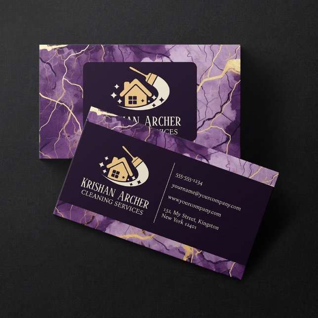 Carte De Visite Purple Gold Biege Maisons de nettoyage de marbre M (Créateur téléchargé)