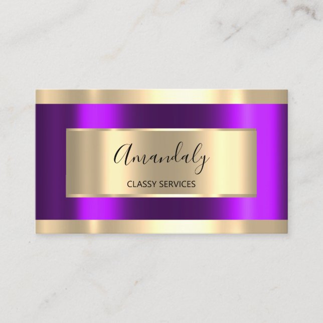 Carte De Visite Purple Gold encadré Élégant Professionnel Mooddeer (Devant)