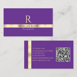 Carte De Visite Purple & Gold, Générer QR Code Nom et monogramme