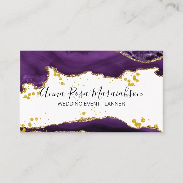 Carte De Visite *~* Purple Gold Parties scintillant Moderne Élégan (Devant)