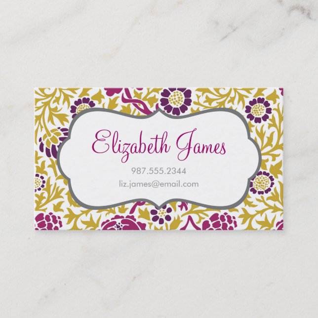 Carte De Visite Purple & Gold Retro Floral Damask (Devant)