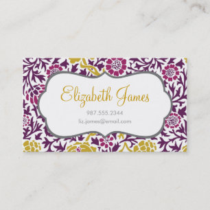 Carte De Visite Purple & Gold Retro Floral Damask