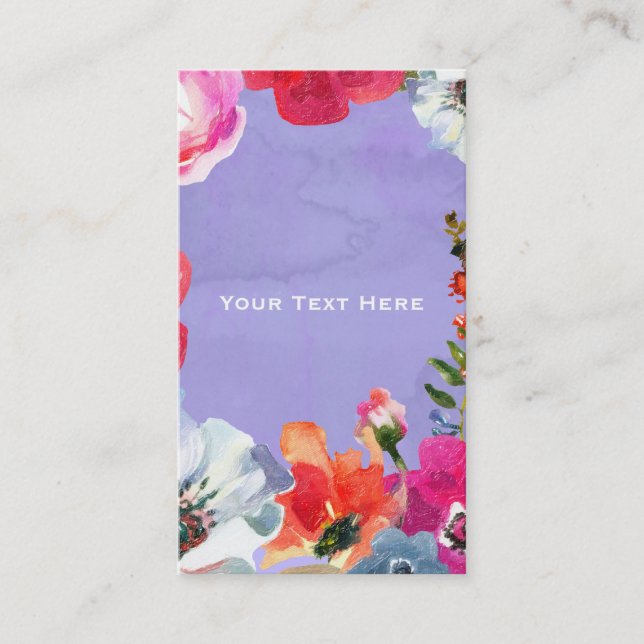 Carte De Visite Purple Gras Peint Floral Pop Chic Moderne (Devant)