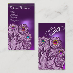 CARTE DE VISITE PURPLE LACE FLEURS ET GEMS COLORÉ MONOGRAMME
