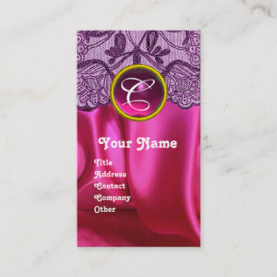 CARTE DE VISITE PURPLE LACE ROSE FUCHSIA SILKCLOTH, GEM MONOGRAM