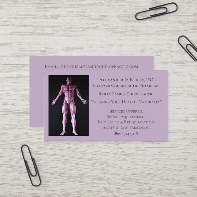 Carte De Visite Purple Massage Thérapie Chiropratique Docteur (Devant/Arrière en situation)