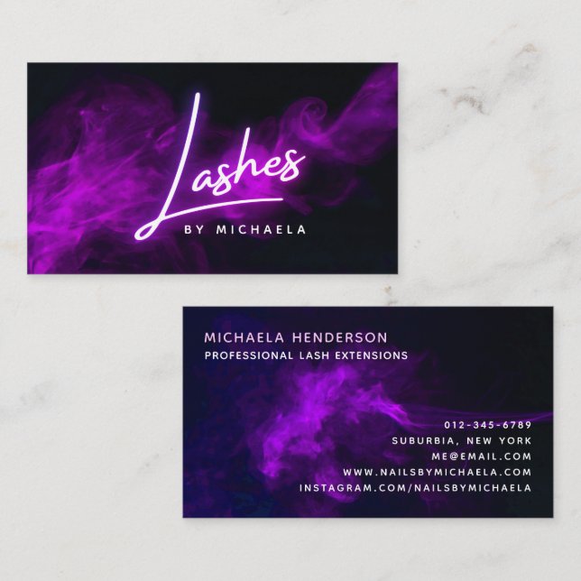 Carte De Visite Purple Neon & Smoke Eyelash Extensions/Lashes (Devant / Derrière)