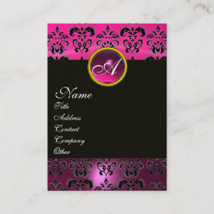 Carte De Visite PURPLE ROSE AMÉTHYST DAMASK MONOGRAM, or fuchsia