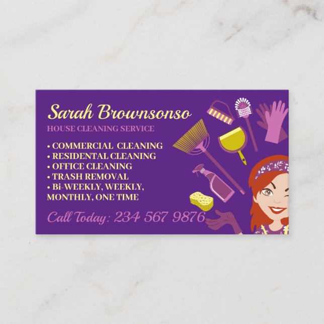 Carte De Visite Purple Rose Chaises Femme Janitorial Maison Nettoy (Devant)