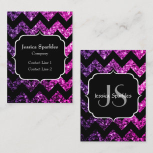 Carte De Visite Purple rose étincelles noir Chevron Monogramme