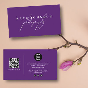 Carte De Visite Purple Signature Script QR Code Médias sociaux