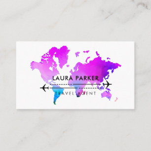 Carte De Visite Purple World Map Voyage Agent Voyage Voyage Voyage