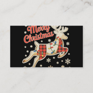 Carte De Visite Pyjama Rouge à Carreaux Renne Buffle Joyeux Noël