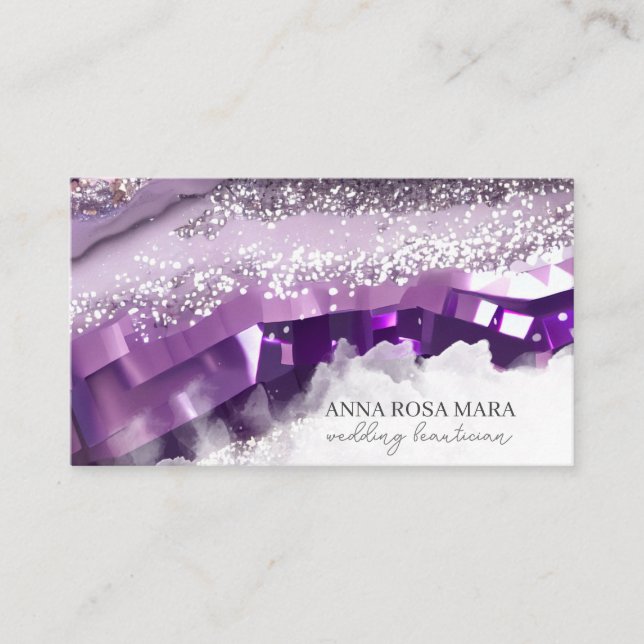 Carte De Visite *~* QR Agate Lavender Purple Gold Parties scintill (Devant)