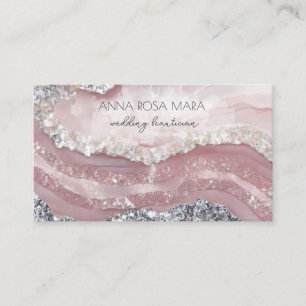 Carte De Visite *~* QR Agate PINK Parties scintillant en argent Gl
